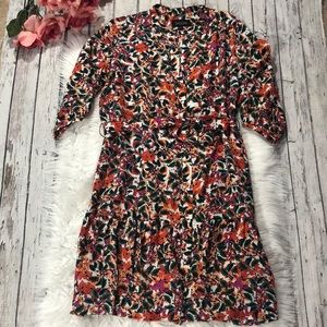 Saloni Lapis Begonia Floral Silk Ruffle Hem Dress